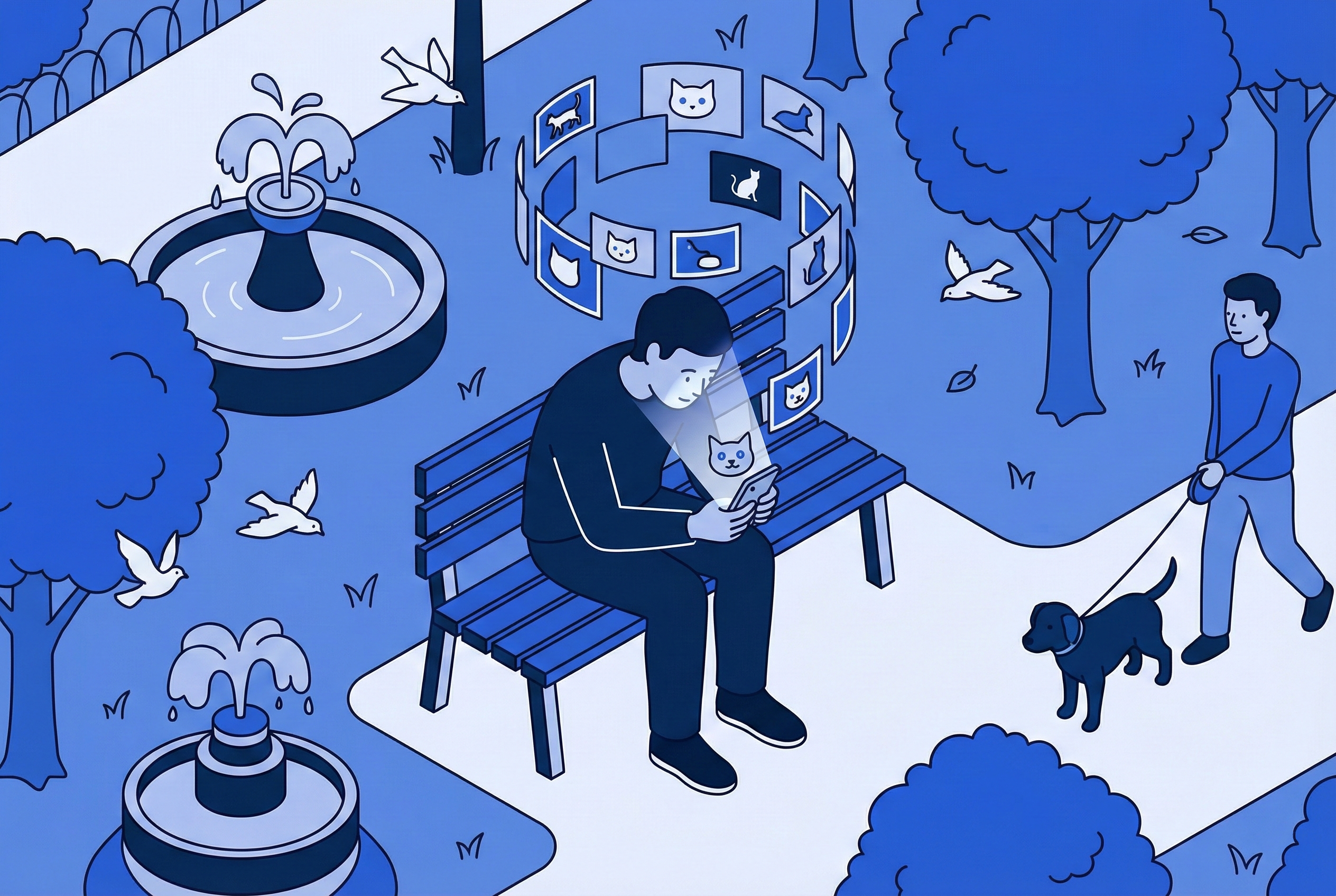 Person watching cat videos recommended by a social media algorithm